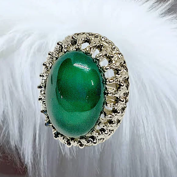 Silver Tone Adjustable Ring with Natural Gemstone - Picture 2 of 4